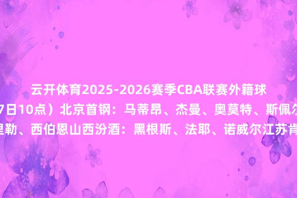 云开体育2025-2026赛季CBA联赛外籍球员注册信息（适度12月7日10点）北京首钢：马蒂昂、杰曼、奥莫特、斯佩尔曼北京控股：佩里、里勒、西伯恩山西汾酒：黑根斯、法耶、诺威尔江苏肯帝亚：亨特、贾尔斯、罗伯特-爱德华兹青岛国信海天：米奇、韦瑟斯庞、特雷沃-汤普森、约瑟夫-杨天津荣钢：哈姆雷特、大卫-詹姆斯、雷诺兹、克里斯托弗-克莱伯恩深圳新世纪：马里奇、特奎维恩-史小姐、德玛吉奥-维金斯（已更换）、马凯尔-山东山高：克里斯、鲍威尔、珀塞尔南京同曦：所罗门、拉维特、布雷迪-马内克浙江稠州：达卡里-约翰逊、约克、达米安-琼斯、兰说念夫辽宁沈阳三生：莫兰德、奥利弗、、杰隆-布朗上海久事：怀特塞德、弗格、古德温、洛夫顿新疆广汇：路易斯-金、纳托尔、谢忱里克-劳森浙江广厦：巴里-布朗、卡尔顿、雷琼-塔克、贾卡尔-桑普森福建浔兴：以赛亚-布里斯科、弗拉迪米尔-布罗兹安斯基、特莱斯、德文-威廉姆斯广东宏远：、萨林杰、特雷维林-奎因、塔杰尔-麦考尔广州龙狮：威金顿、贾斯汀-霍勒迪、埃里克-托马斯吉林东北虎：达拉斯-摩尔、泽文赛尔-阿普森、德万特-威尔逊宁波富邦：小肯扬-马丁、法尔、富兰克林-杰克逊、扎维尔-辛普森-云开app·Kaiyun下载官方网站-登录入口